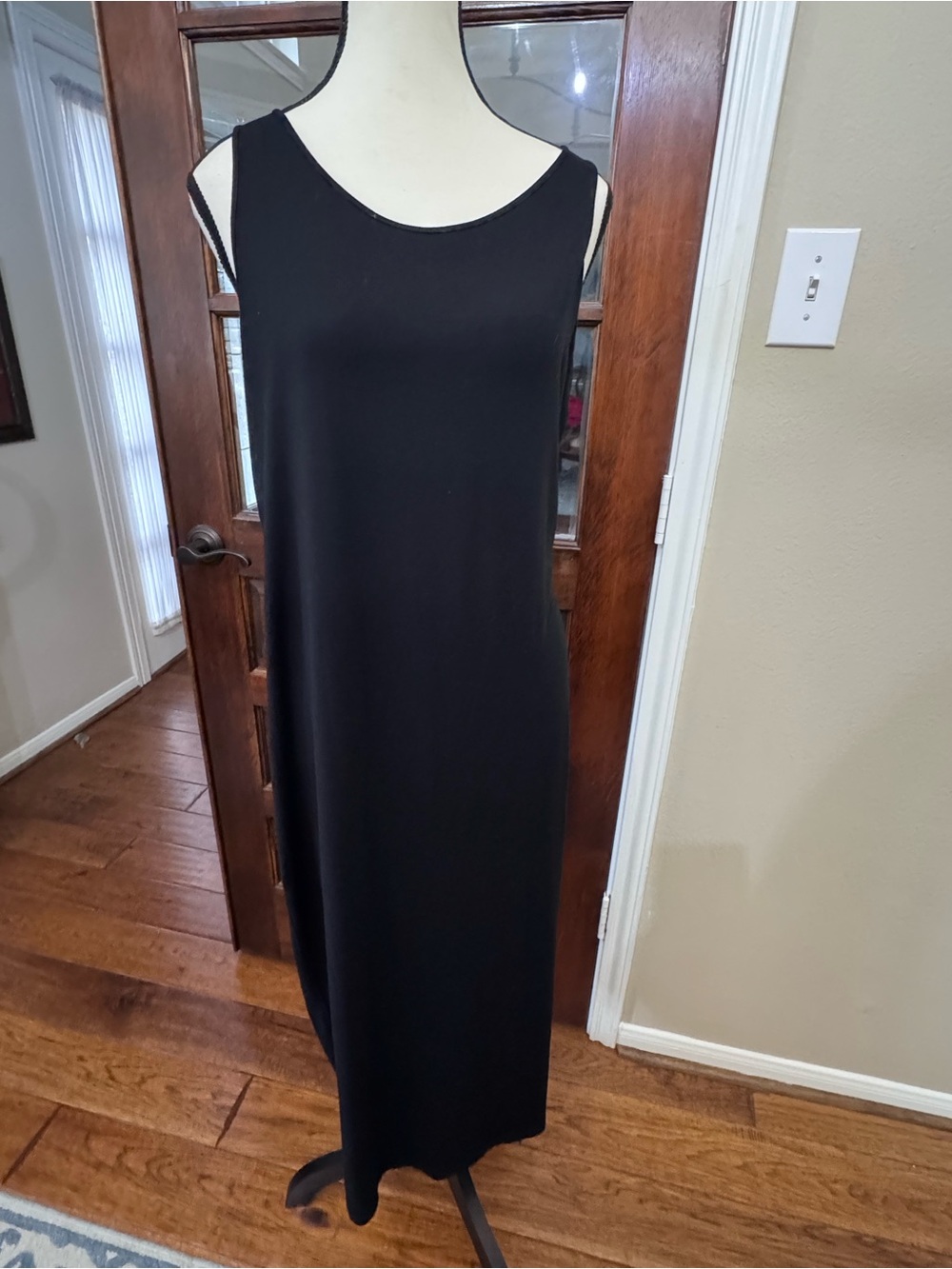 Eileen Fisher Black Sleeveless Stretch Maxi Dress L
